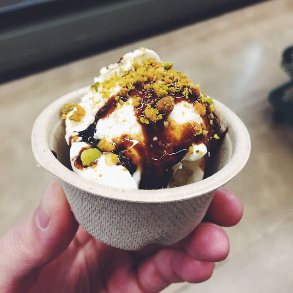 Whole Foods Market Cambie - Vanilla ice cream with strawberry fig balsamic reduction and pistachio topping  | Foodgressing.com
