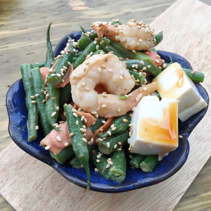 Green bean, tofu and prawn gomae at Shishinori