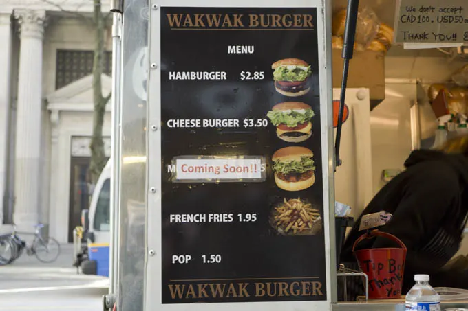 Hamburger $2.85 Food Truck Burger Vancouver Menu