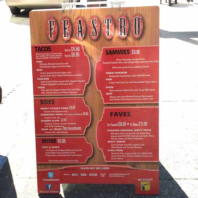 Feastro Food Truck Vancouve Menu 