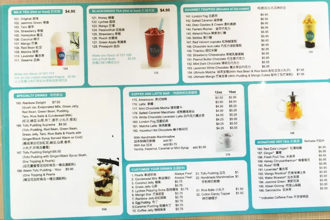 TMix Tea & Dessert Bar menu