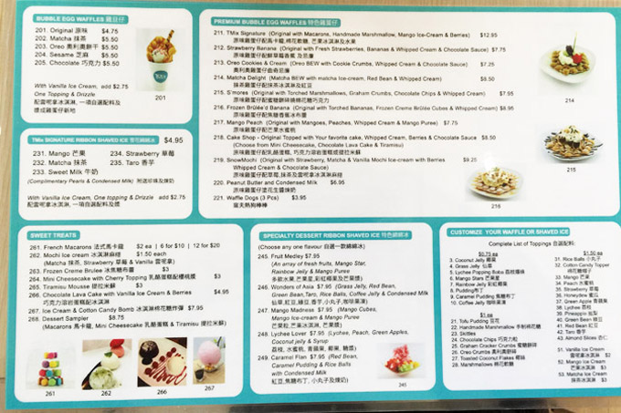 TMix Tea & Dessert Bar menu