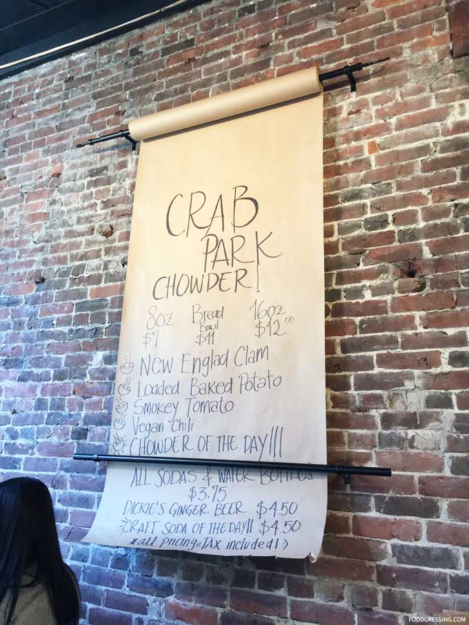 crab park crab park chowdery menu