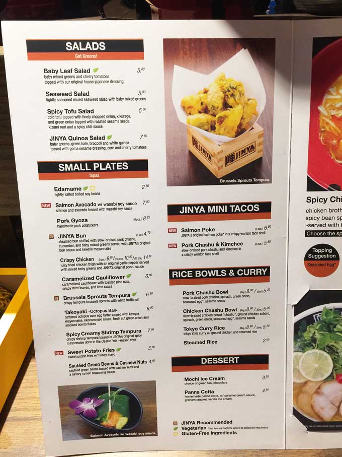 jinya ramen menu