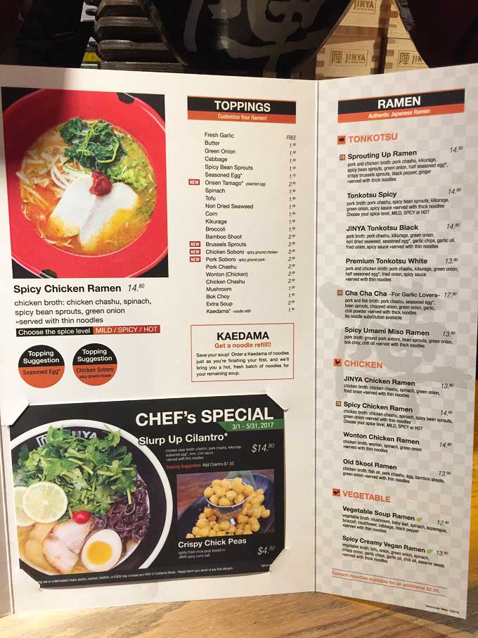 jinya ramen menu