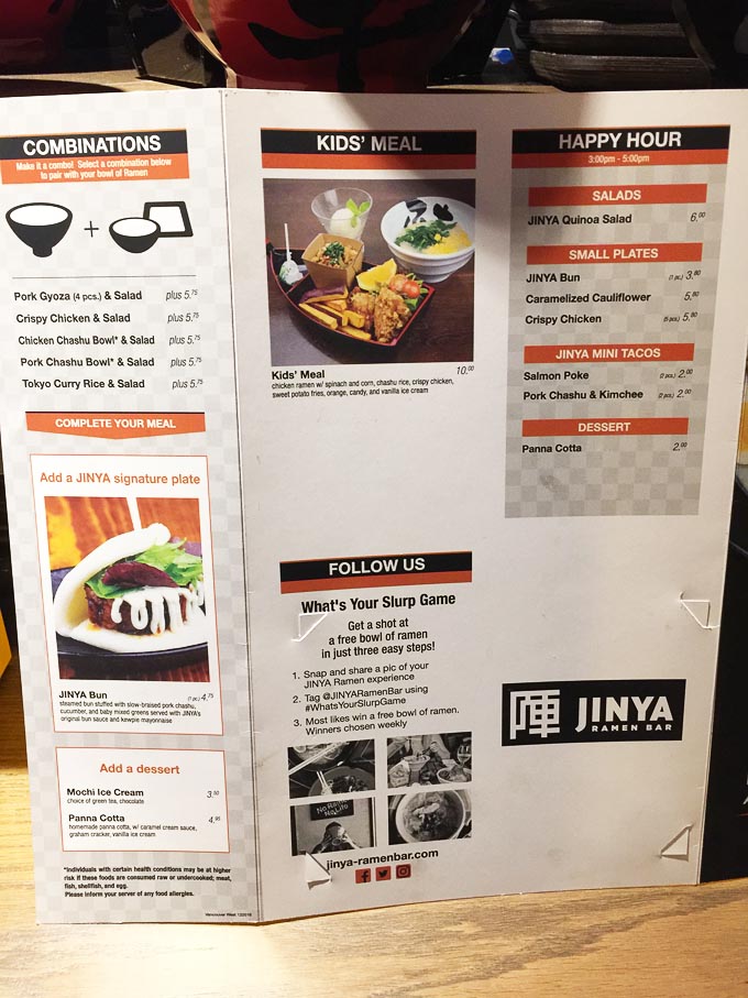 jinya ramen menu