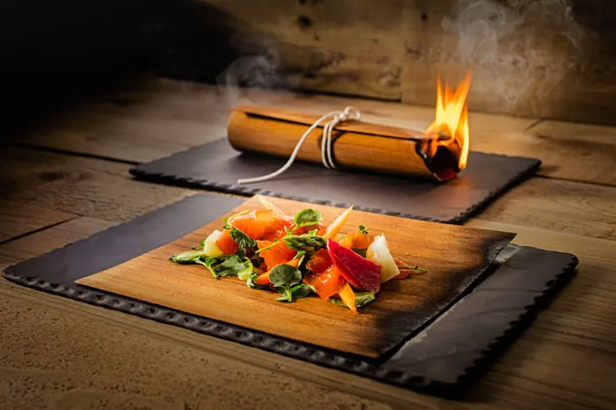 Maple Cured Arctic Char Wrapped in Smoldering Cedar Paper | fairmont hotel canada 150 menus cocktails