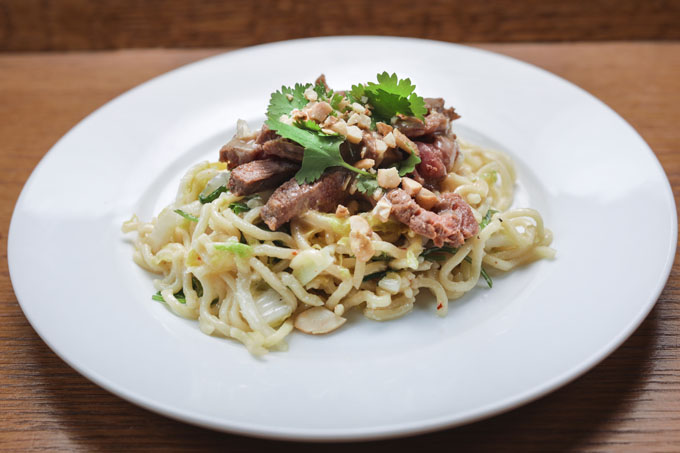 ice Noodle Salad with Grilled Steak and Harrisa Ginger Dressing