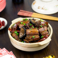 Spicy Red-Braised Pork Belly With Chinese Mushrooms