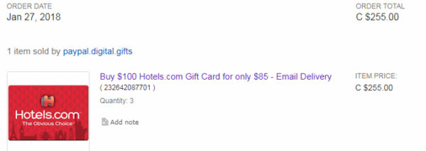 Hotels.com Discount: $100 Hotels.com Gift Card for $85 on ebay