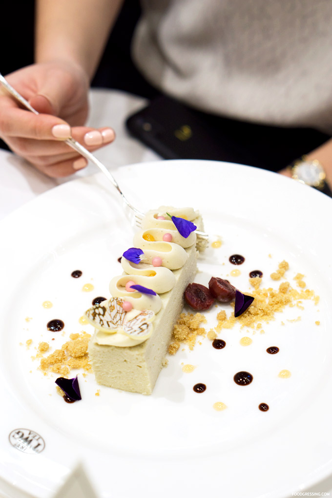 Japanese cotton cheesecake with a tart cherry confit