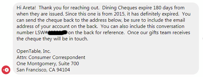 Opentable Dining Cheque Canada Points