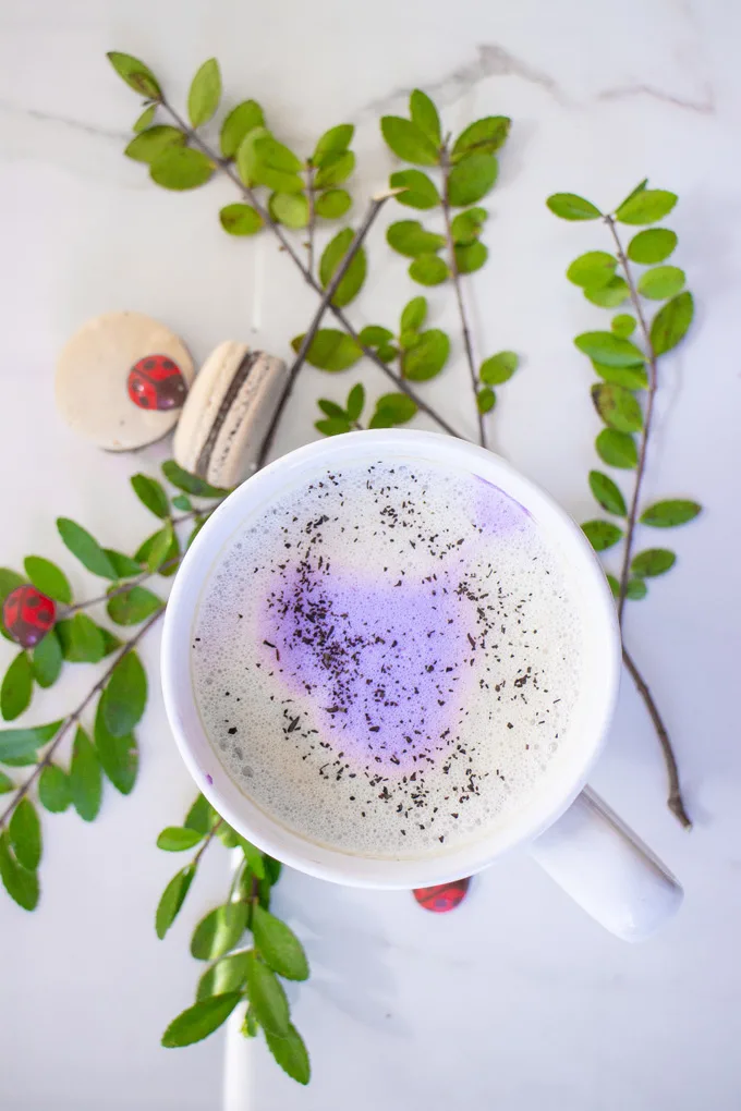 Lavender Earl Grey Macaron, Lavender and Strawbery pastry, Lavender Mixed Berry Smoothie, Lavender Latte, Lavender Tea Latte, Blueberry and Lavender Chausson