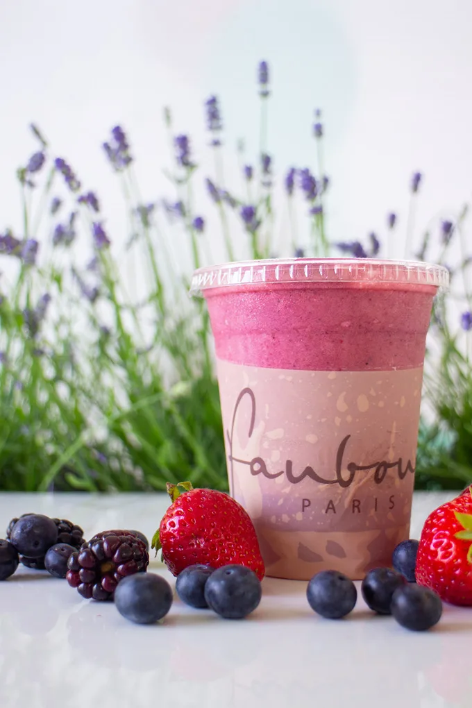 Lavender Earl Grey Macaron, Lavender and Strawbery pastry, Lavender Mixed Berry Smoothie, Lavender Latte, Lavender Tea Latte, Blueberry and Lavender Chausson