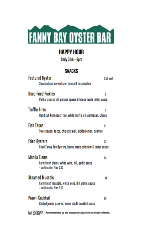 Happy Hour at Fanny Bay Oyster Bar and Shellfish Market