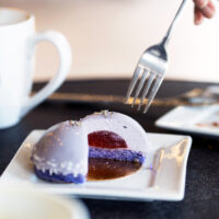 faubourg bakery vancouver: lavender cake and lattes