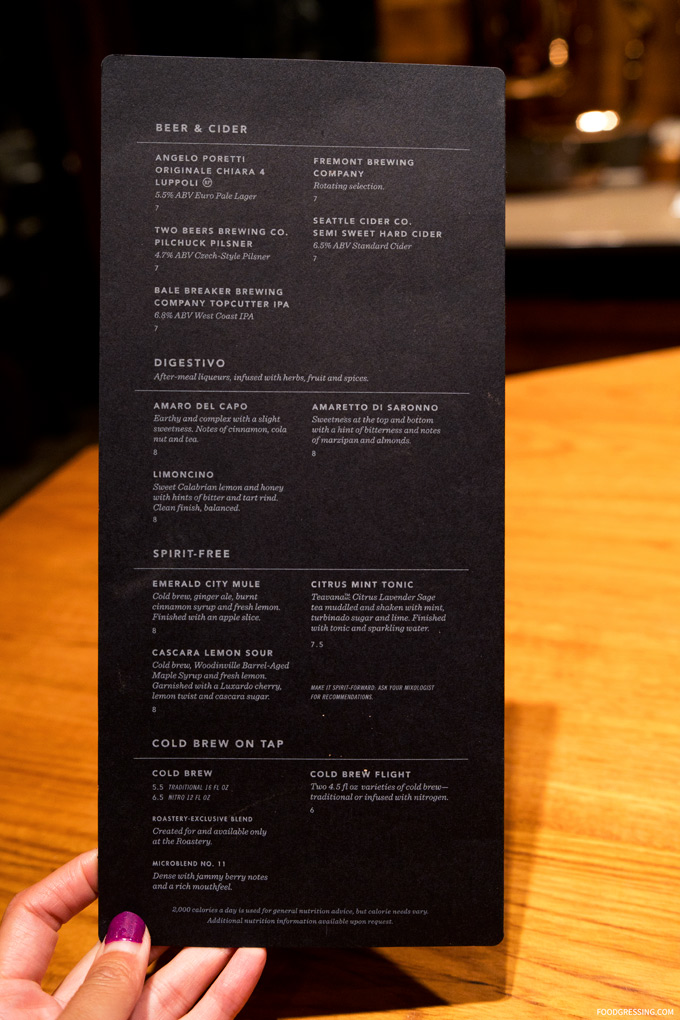 Starbucks reserve menu