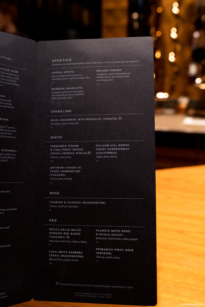 Starbucks reserve menu