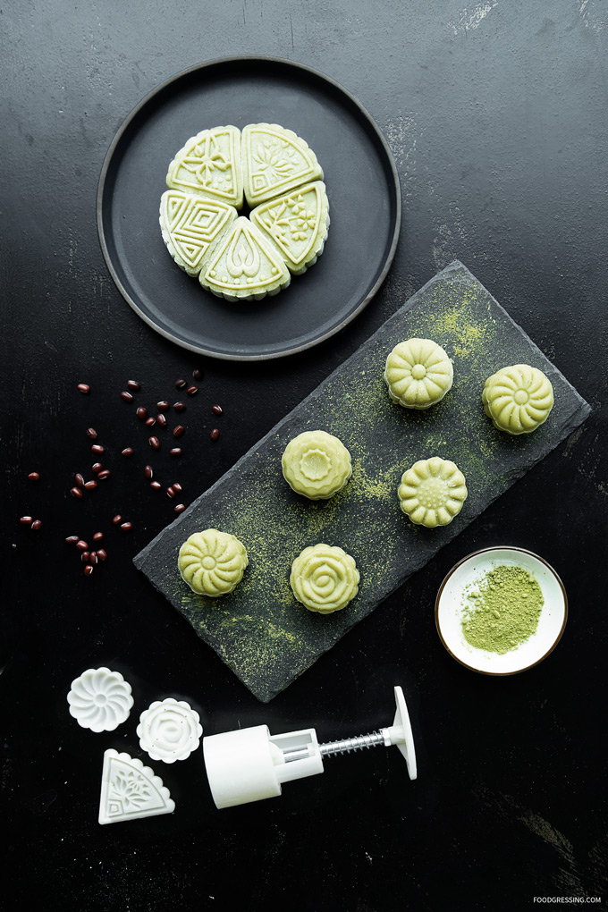 Matcha Snow Skin Mooncake with Red Bean Filling Recipe | Foodgressing