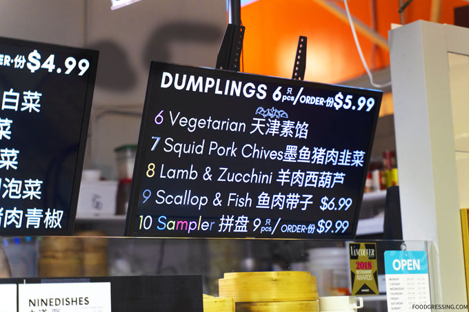 Nine Dumplings inside Robson Public Market: Colourful Handmade Dumplings Vancouver