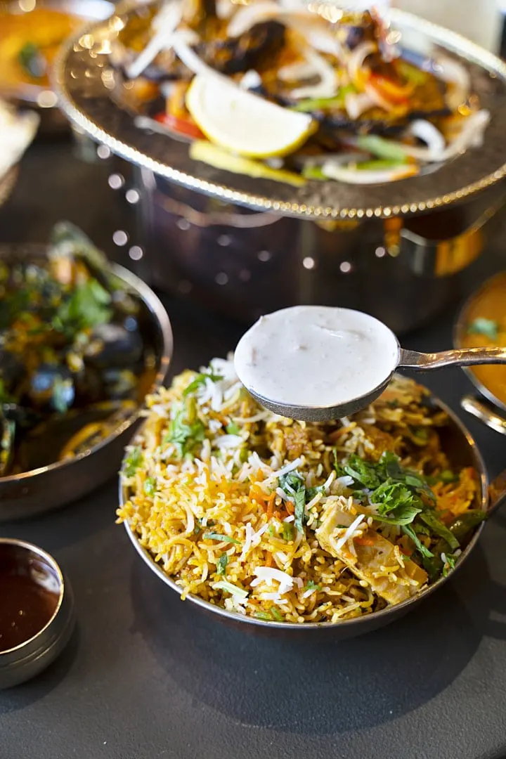 Jackfruit & Vegetable Biryani (Gluten Free)
Assortment of fresh seasoned vegetables, jackfruit steamed with saffron, fresh ground spices and garam masala