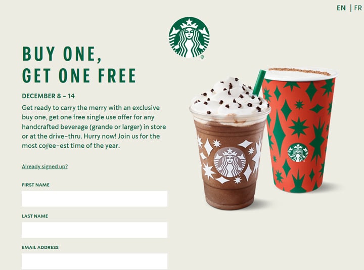 Starbucks Buy One Get One Free December 2020 How to Get