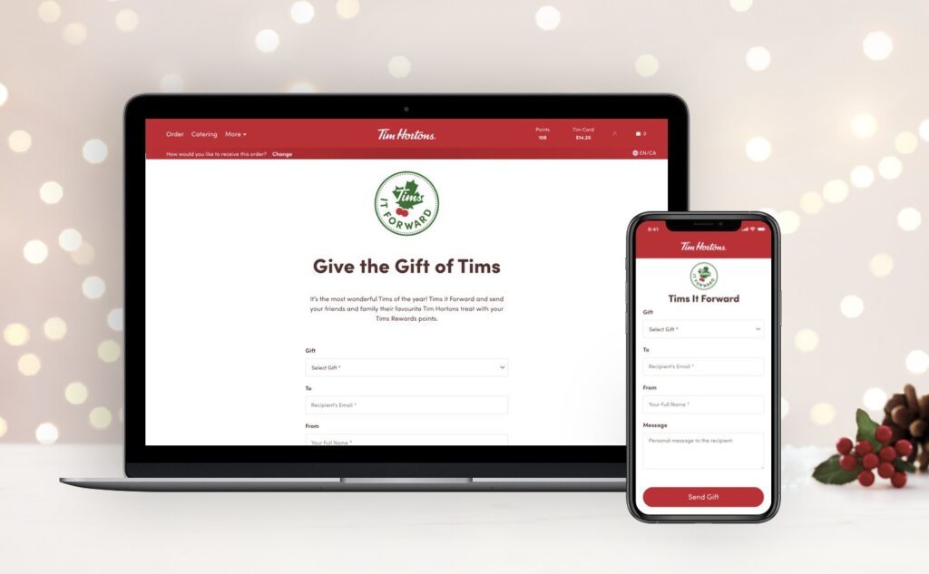 Tim Hortons mobile app: Tims It Forward for gift giving