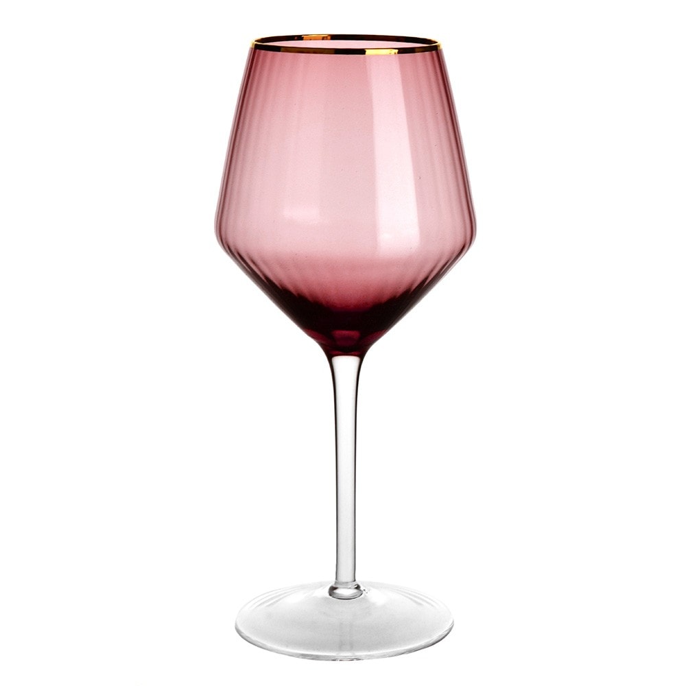 Wine Glass Optic Burgundy with Gold Rim