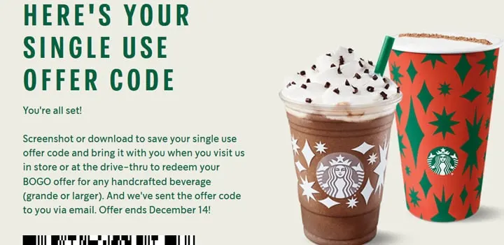 Starbucks Buy One Get One Free December 2020