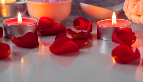 Rose petals and votive candles