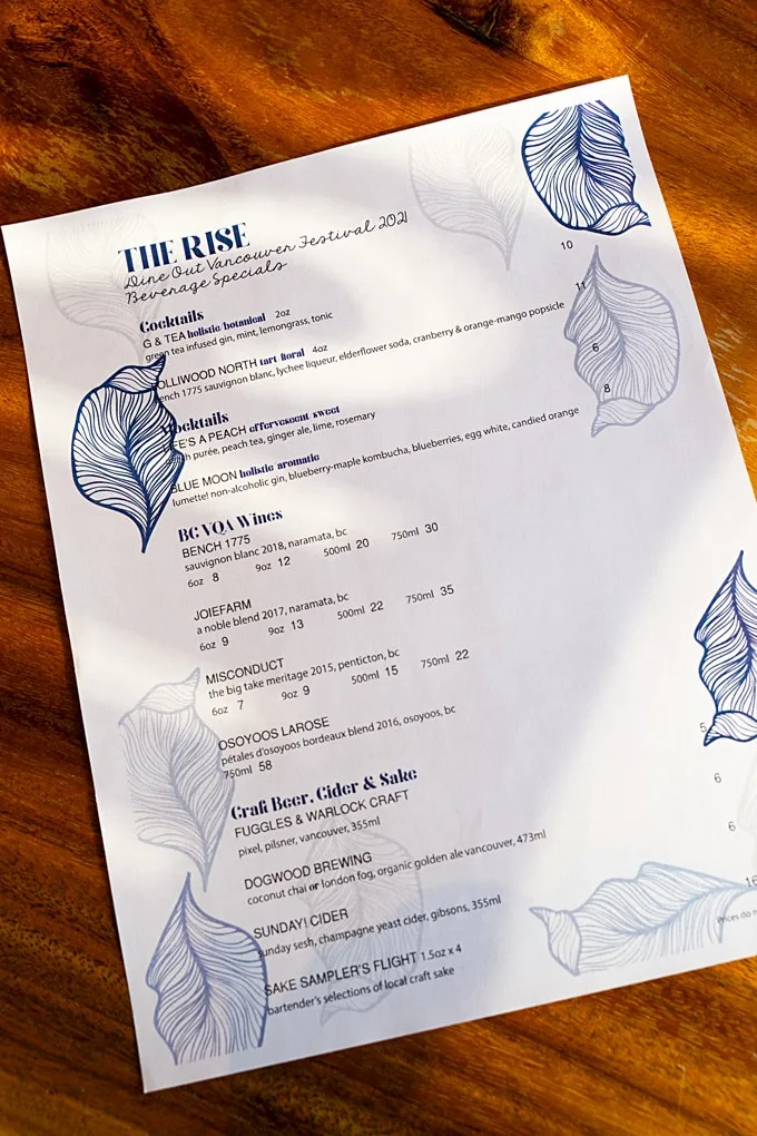The Rise Eatery Dine Out Vancouver 2021 Lunch Menu