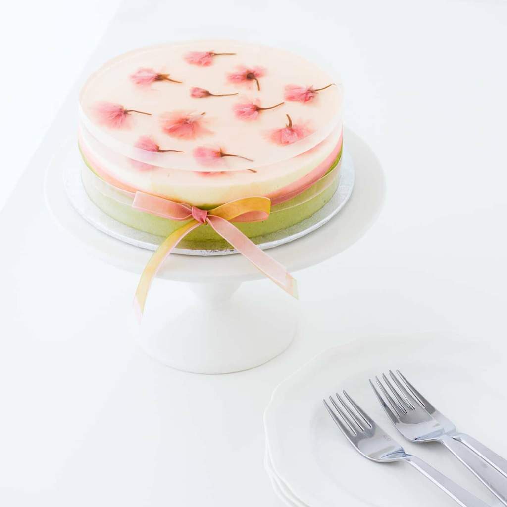 Cherry Blossom Matcha mousse cake