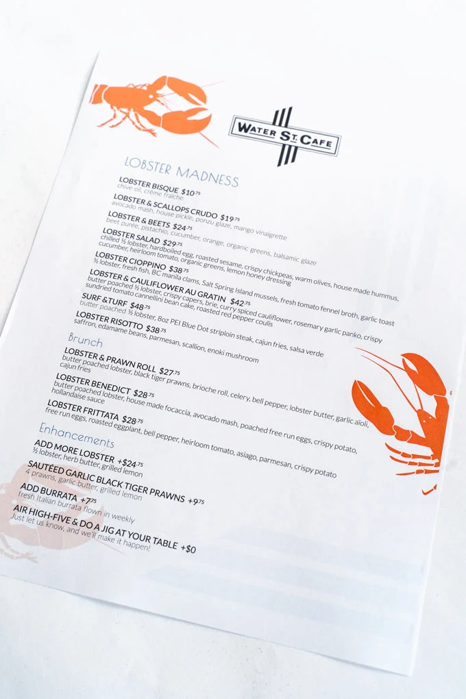 Water Street Cafe Lobster Madness Menu 2021