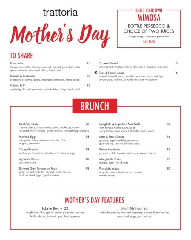 Mother's Day Vancouver 2021 Brunch, Lunch, Dinner, Takeout Menus