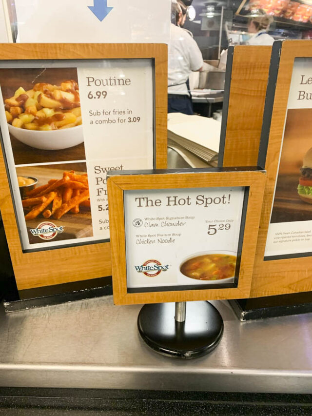 BC Ferries Coastal Cafe Menu, White Spot, SelfServe, Food and Drinks