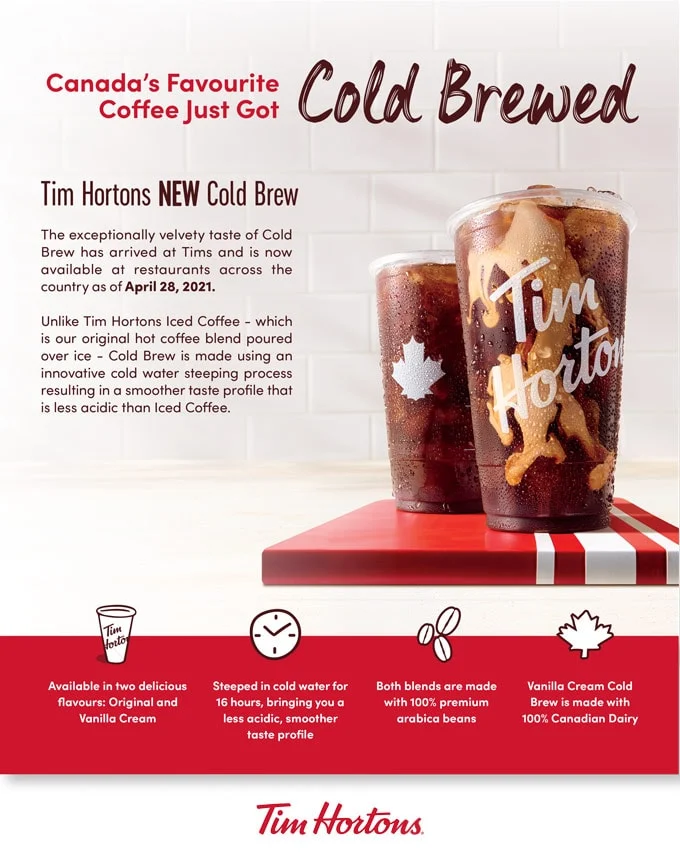 Tim Hortons Cold Brew Coffee Ingredients, Flavour, Price