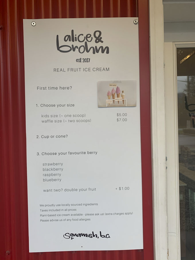 Alice + Brohm Ice Cream Co. Squamish