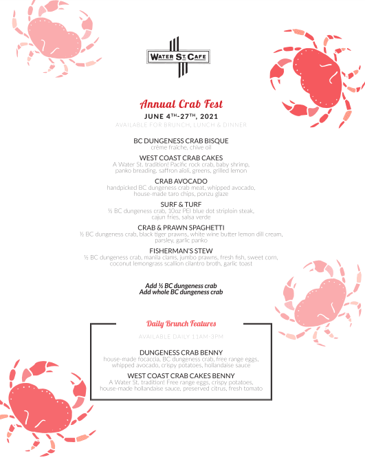 4th Annual Water Street Cafe Crab Fest menu 2021