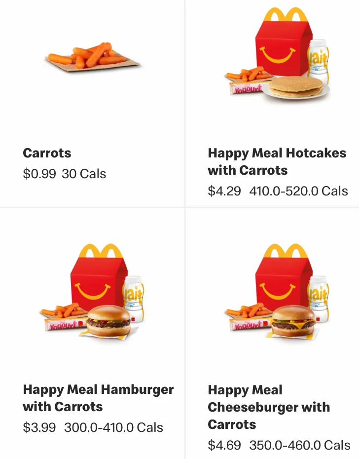 McDonald's Carrot Happy Meal 2021 Calories, Price, Contests