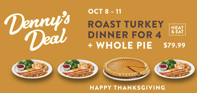 Denny's Thanksgiving Dinner Menu: Turkey Bundles + Pie