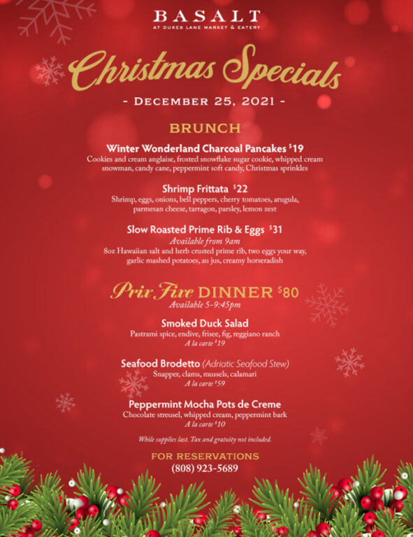 Christmas in Honolulu 2021: Dinner, Turkey To Go, Brunch, Restaurants