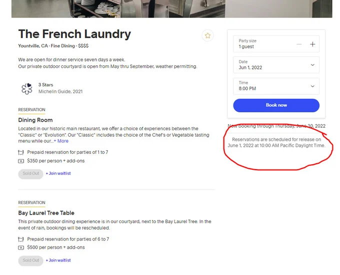 French Laundry reservations