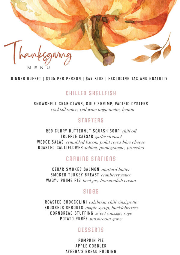 The 99 thanksgiving menu