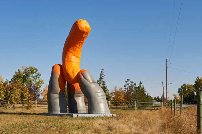 Cheetos Cheetle Hand Statue in Cheadle Alberta
