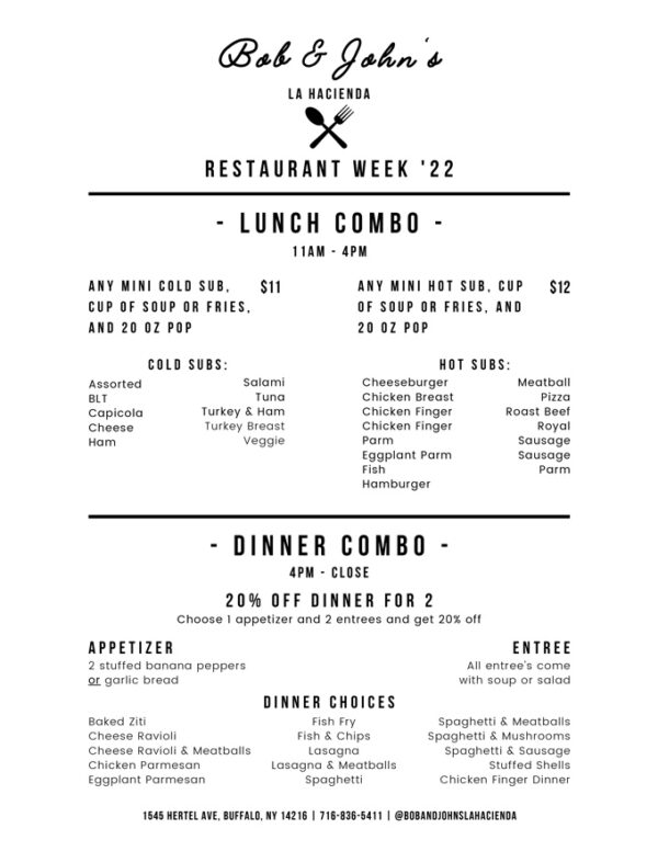 Buffalo Restaurant Week 2022 New York Menus, Dates