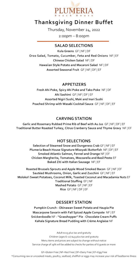 Thanksgiving in Honolulu 2022 Dinner, Turkey to Go, Restaurants