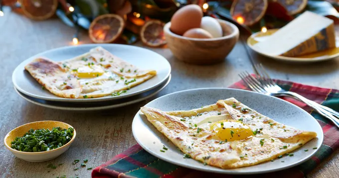 Chef Josh Gale Savoury Ham and Cheese Cr&ecirc;pes with Sunny Side Up Eggs