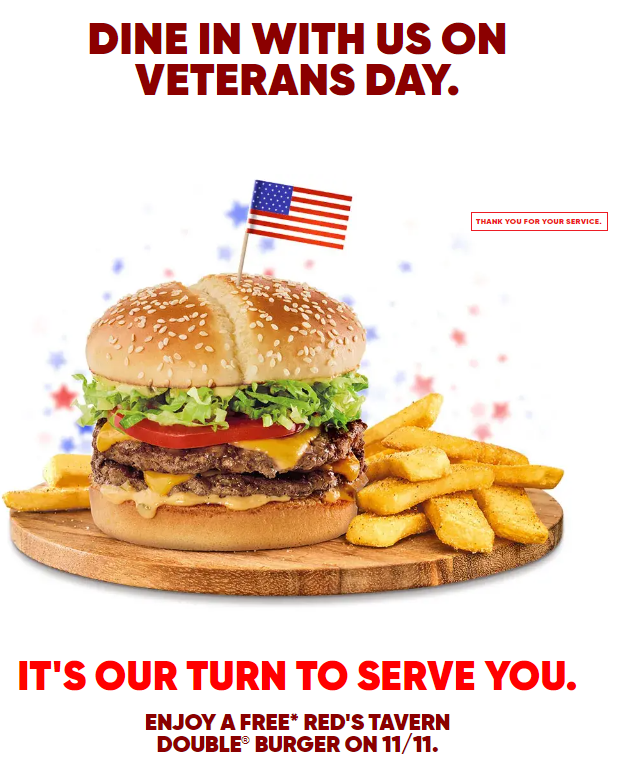 Red Robin Veterans Day Free Red's Tavern Double Burger