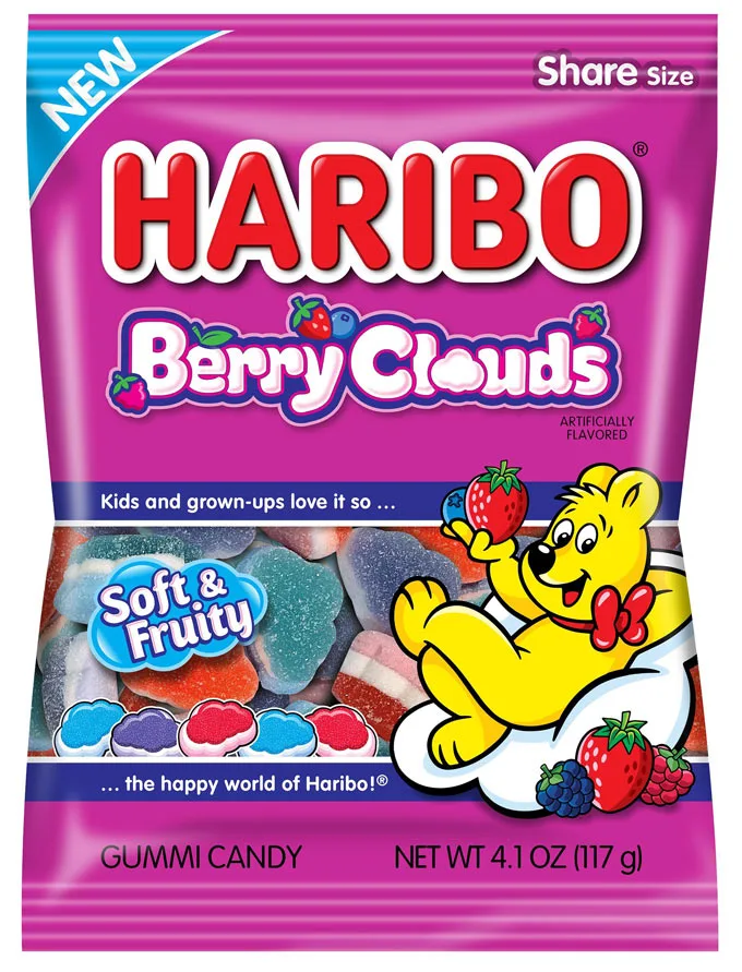 HARIBO Berry Clouds are unique triple-layered gummies with a soft and sweet chew that kids and grown-ups will love.
