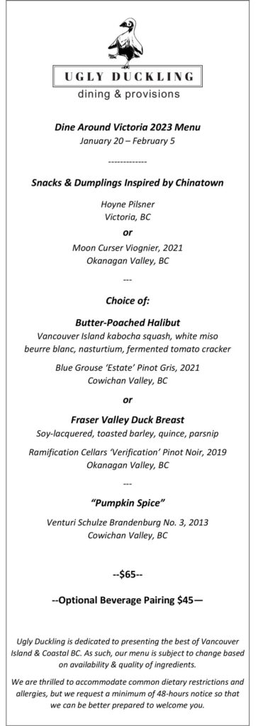 Dine Around & Stay in Town 2023 Victoria BC: Menus Highlights, Dates